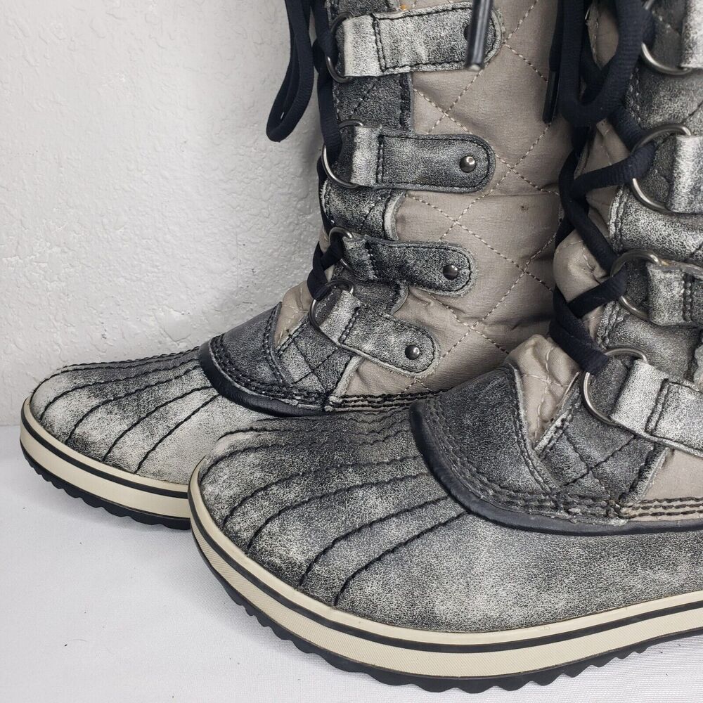 Sorel Tofino Distressed Womens 8.5 Gray Waterproof Lace Up Faux Fur Winter Boots - Picture 7 of 13